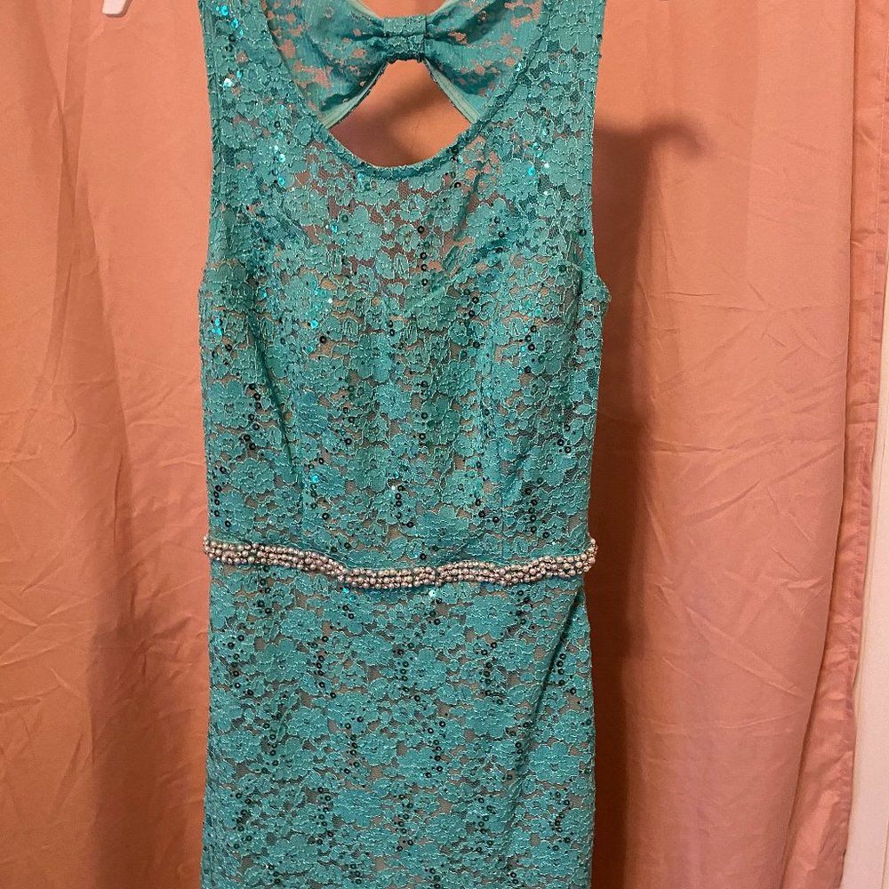 mint green formal dress.